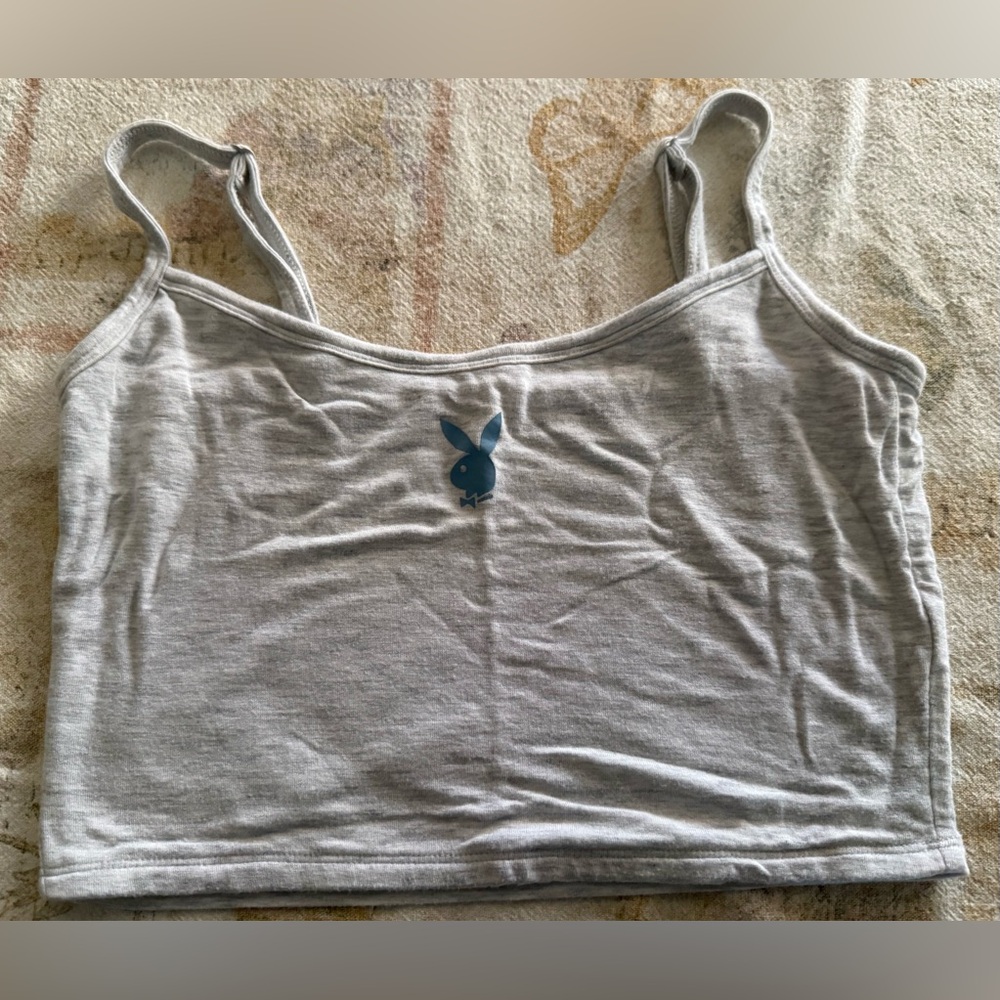 PLAYBOY Light Gray Cropped Camisole with Blue Bunny Logo